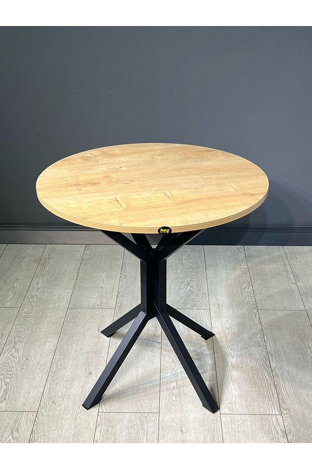 Nisa Safir Meşe Yuvarlak Mutfak Masası Yemek Masası Metal Siyah Ayak 70 Cm - 7