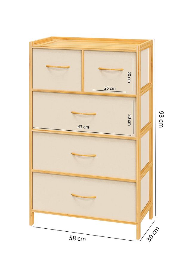 Bambu 5 Çekmeceli Dolap Organizer Çok Amaçlı Düzenleyici Şifonyer DB-0013 - 4