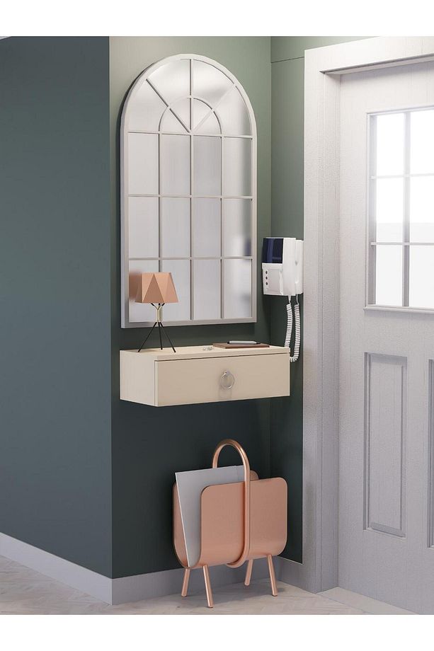 Vizon Rengi Duvara Monte Dresuar | Halka Kulplu Tek Kapaklı %100 Mdf Konsol (60CM) | Şık, Modern Raf - 5