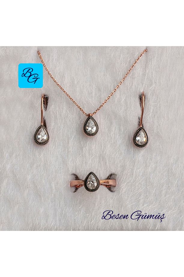 Elmas Montürlü Damla Tek Taşlı Set - 5