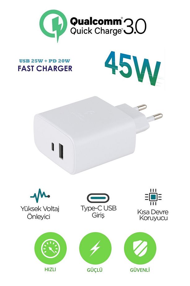 Android/ıphone/tablet/macbook/samsung Uyumlu 45w Pd Type-c Hızlı Çoklu Şarj Adaptörü Aleti - 1