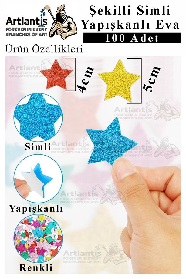 Şekilli Simli Eva Yapışkanlı 100 lü 1 Paket Kendinden Yapışkanlı Simli Eva Sticker Okul Öncesi Kreş - 2