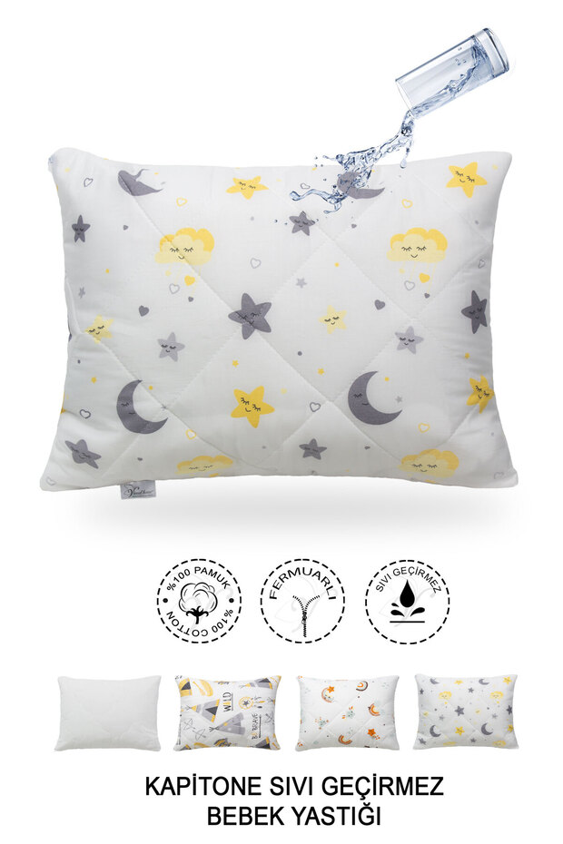 Quilted Liquid Proof Baby Pillow |   100% Cotton |   Zipper Design | 35X45Cm