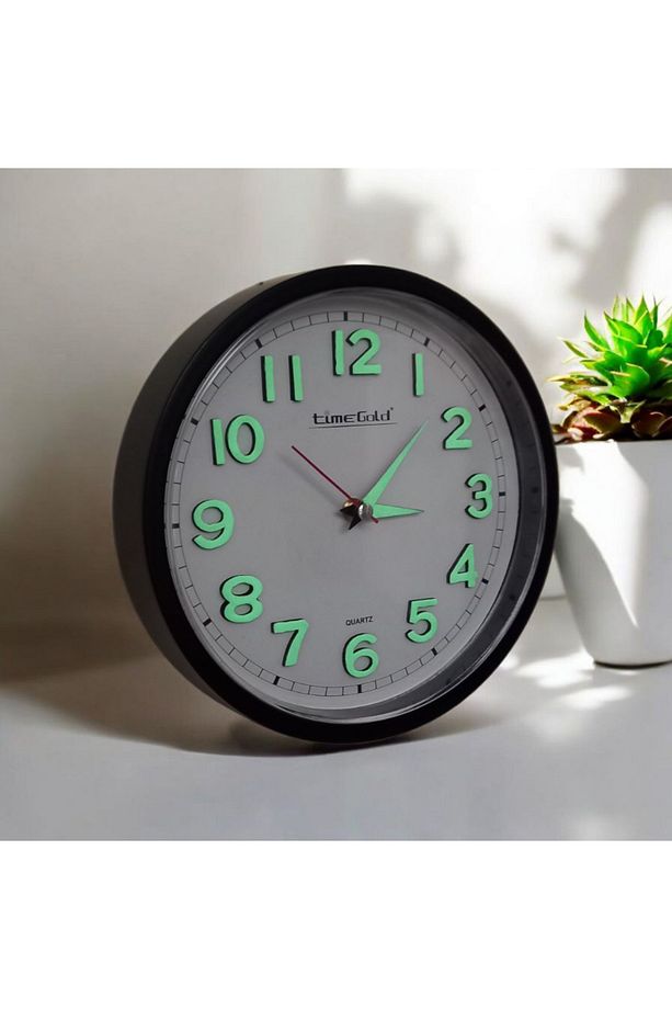 Fosforlu 3D Kabartma Rakam Mini Küçük Saat Duvar Saati Çap 22 Cm Siyah - 5