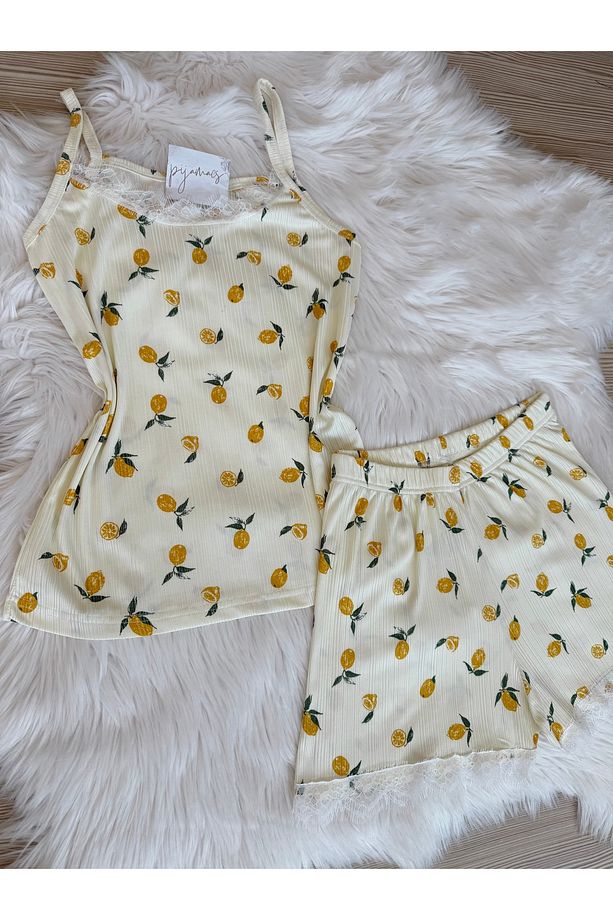 Sarı Limon Desenli Şortlu Pegasus Pijama Takımı - 2