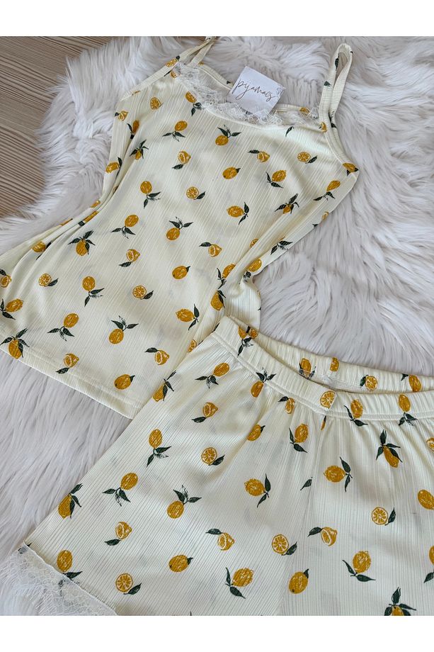 Sarı Limon Desenli Şortlu Pegasus Pijama Takımı - 5