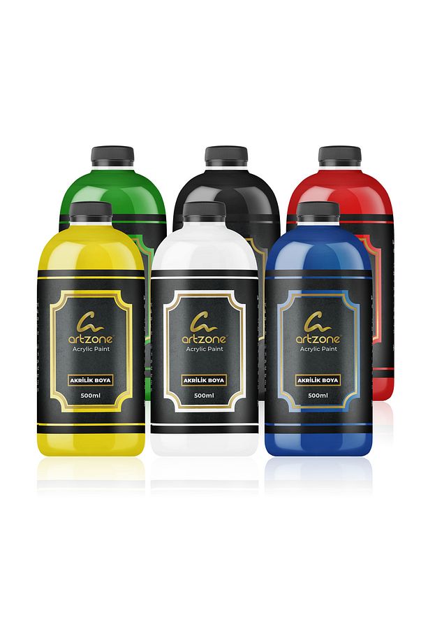 Akrilik Boya Seti - Ana Renkler 6 Renk X 500ml Fırça Hediyeli - 6