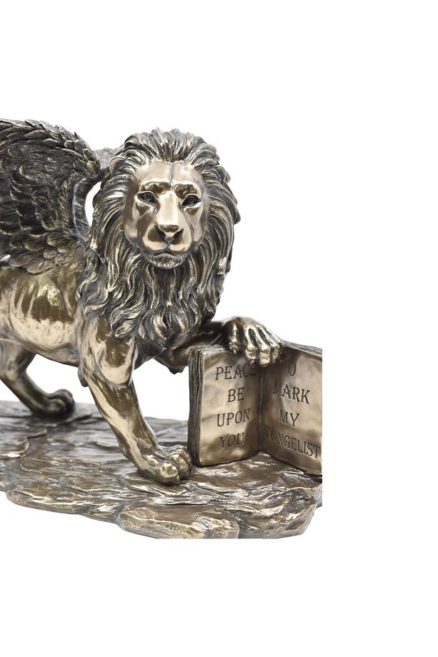 Veronese Kanatlı Aslan Heykeli – Bronz Görünümlü Aziz Markos’un Sembolü Biblo - 4