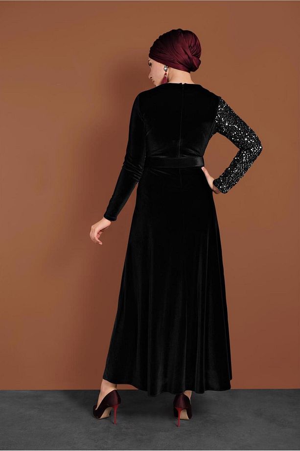 PULLU KADİFE ELBİSE 40299 - 4