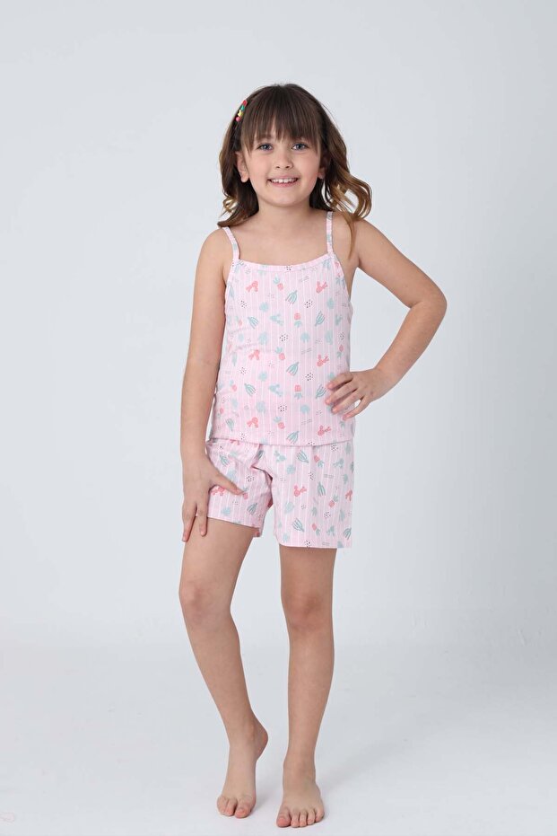 Girl's Cotton Rope Strap Shorts Pizzama Set