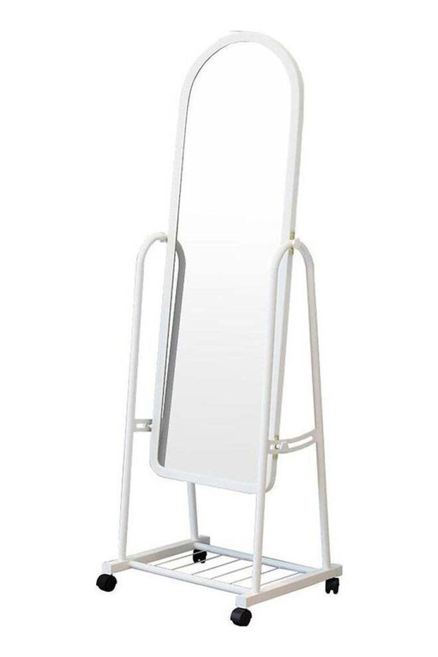 Full Length Glass Standing Mirror with Adjustable Stand and Wheels White 153x40cm