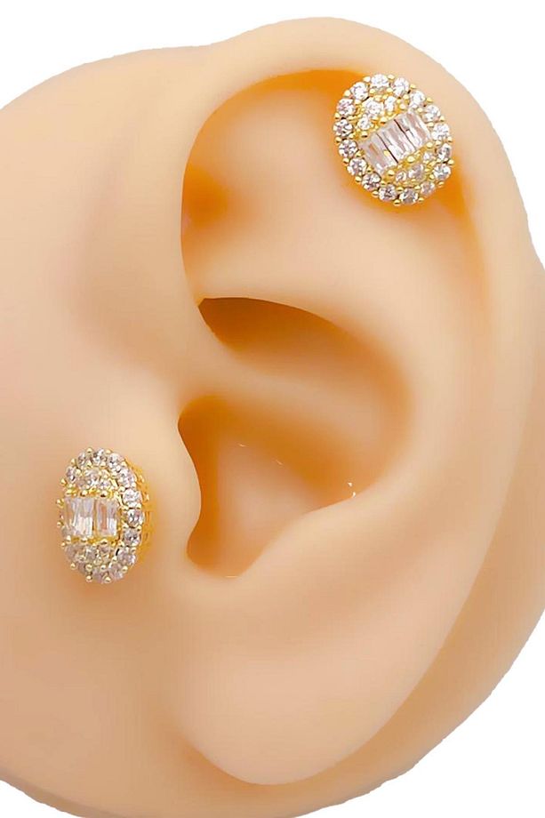 Cerrahi Çelik Piercing Baget Taşlı Marka Model Şık Kıkırdak Helix Tragus Piercing (1adet) - 1