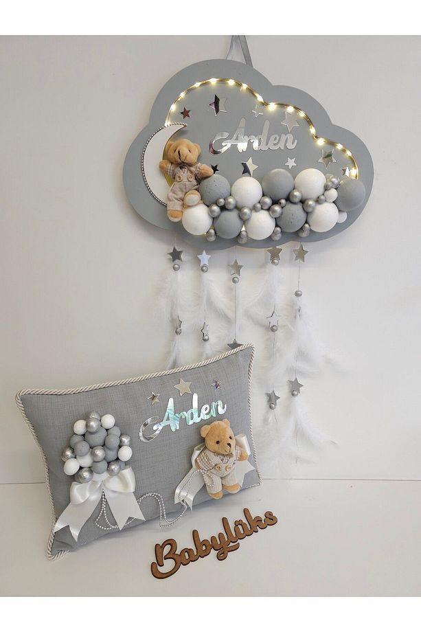Bubble LEDLİ bulut bebek kapı süsü ve yastık - 1