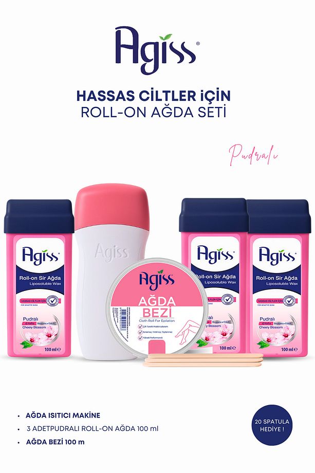 3 Adet Kartuş Roll-on Ağda Isıtıcı Ağda Makinesi 100 Metre Ağda Bezi Hassas Ciltler için Ağda Seti - 1