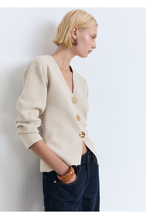 Thin Knitwear Jacket with Gem Buttons