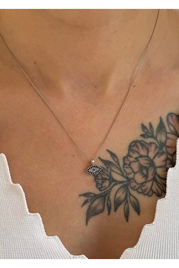 Minimal Zircon Stone Silver Eye Necklace