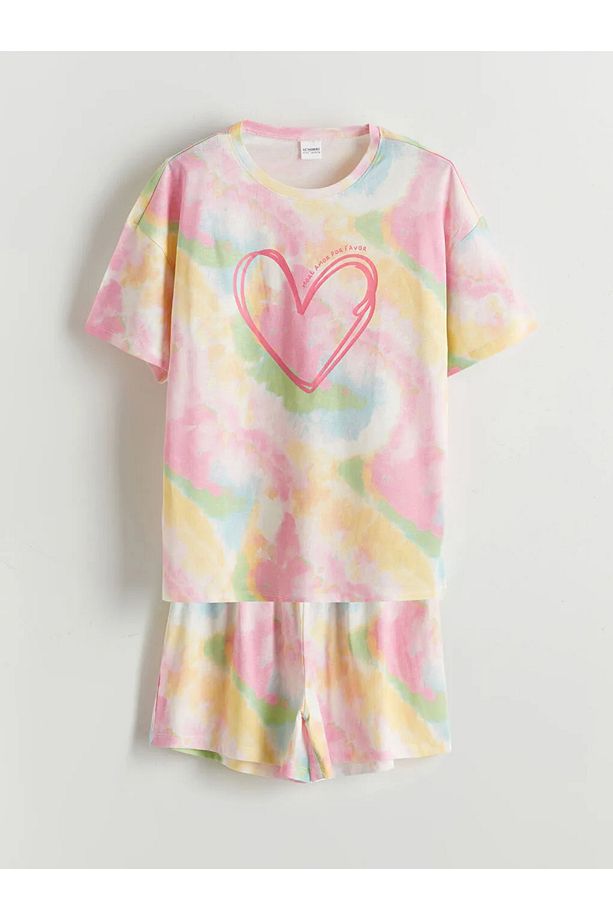 LCW Kids Pembe Bisiklet Yaka Kız Çocuk Şortlu Pijama Takımı - 1