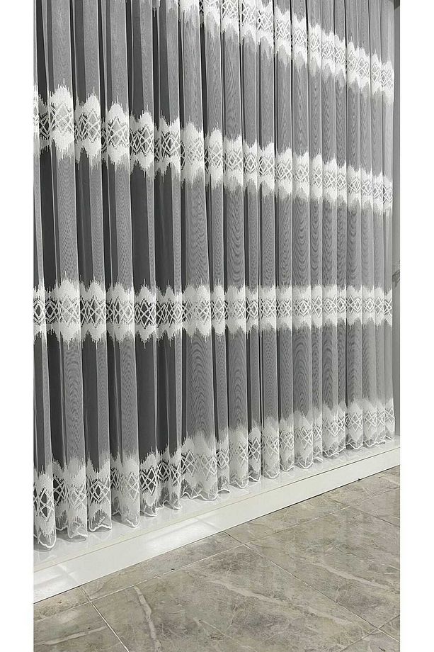 Tül Perde Desenli Zigzag Işleme Nakış 1. Kalite Salon Oturma Odası Mutfak Yatak Odası Sık Pile - 3