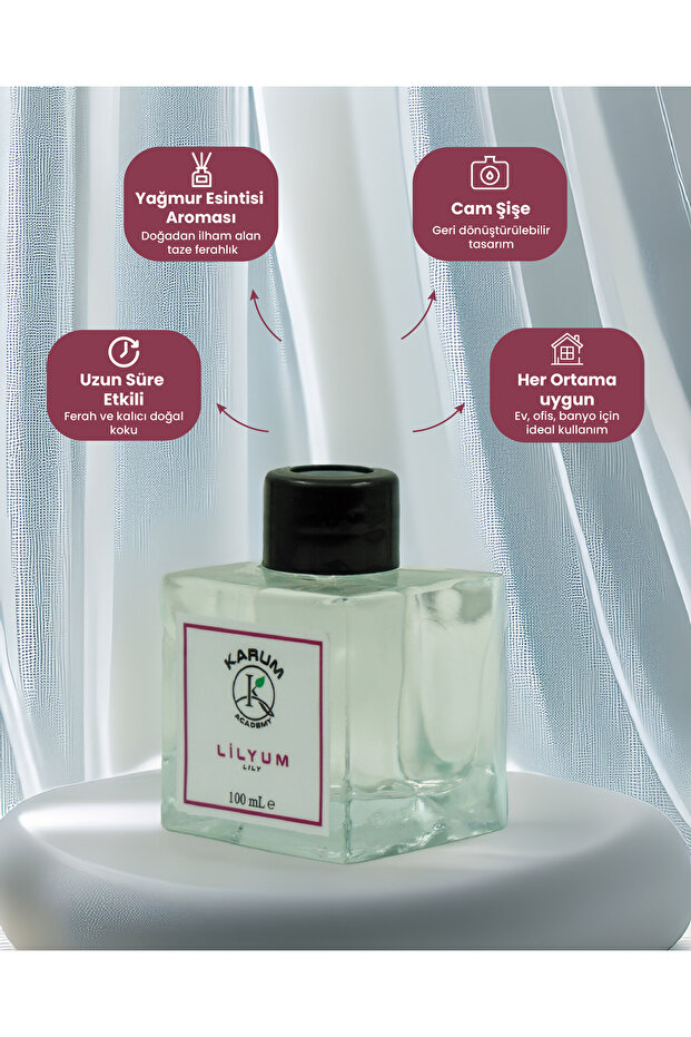 Lilyum (Zarif ve Ferahlatıcı Çiçek Esintisi) Çubuklu Kare Oda Kokusu 100ml - 5