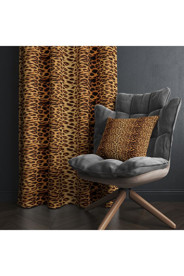 Leopar Desenli Fon Perde – Vahşi & Şık Dekorasyon 140x260 CM Tek Kanat - 5