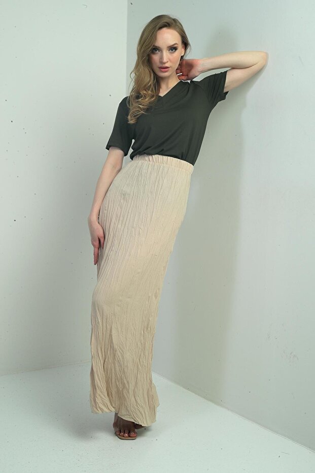 Women's Elastic Waist Wrinkled Long Skirt