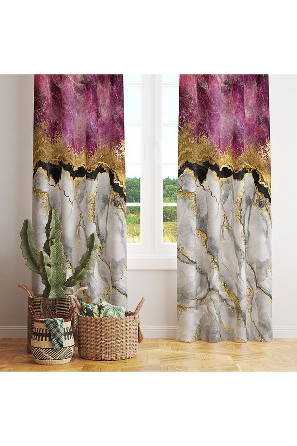 Mermer Desenli & Altın Detaylı Fon Perde – Lüks ve Şık Tasarım 140x260 CM Tek Kanat - 4