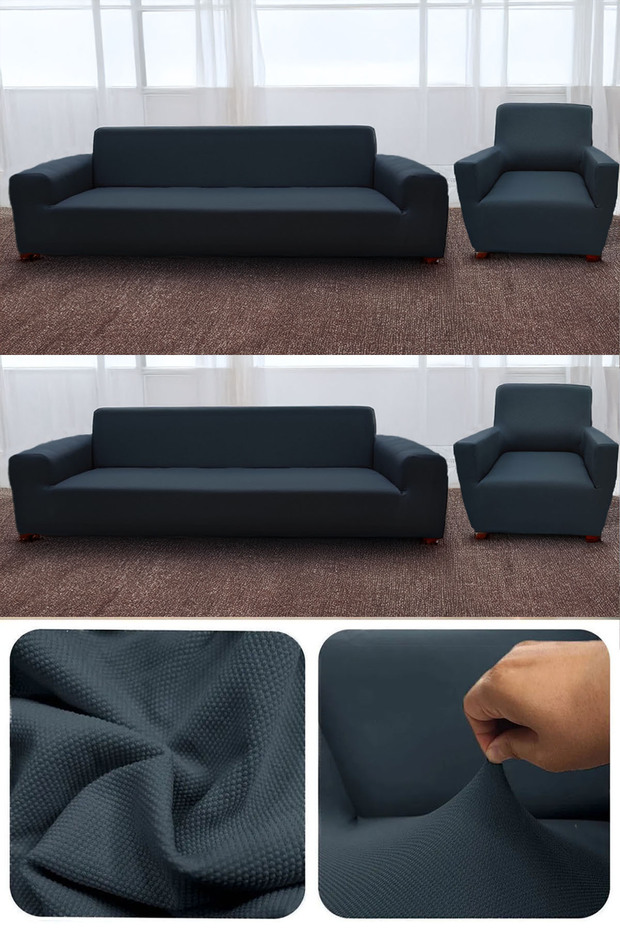 Balpeteği 3+3+1+1 Antrasi̇t Lastikli Kanepe Örtüsü | Koltuk Örtüsü | Çekyat Koltuk Kılıfı Takımı - 1