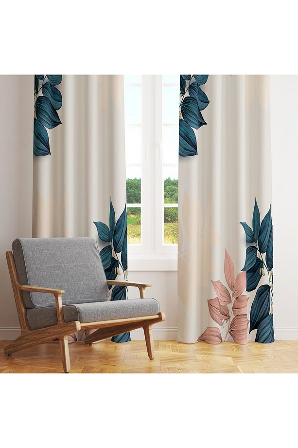 Büyük Yaprak Desenli Fon Perde – Doğal & Estetik Dokunuş 140x260 CM Tek Kanat - 1