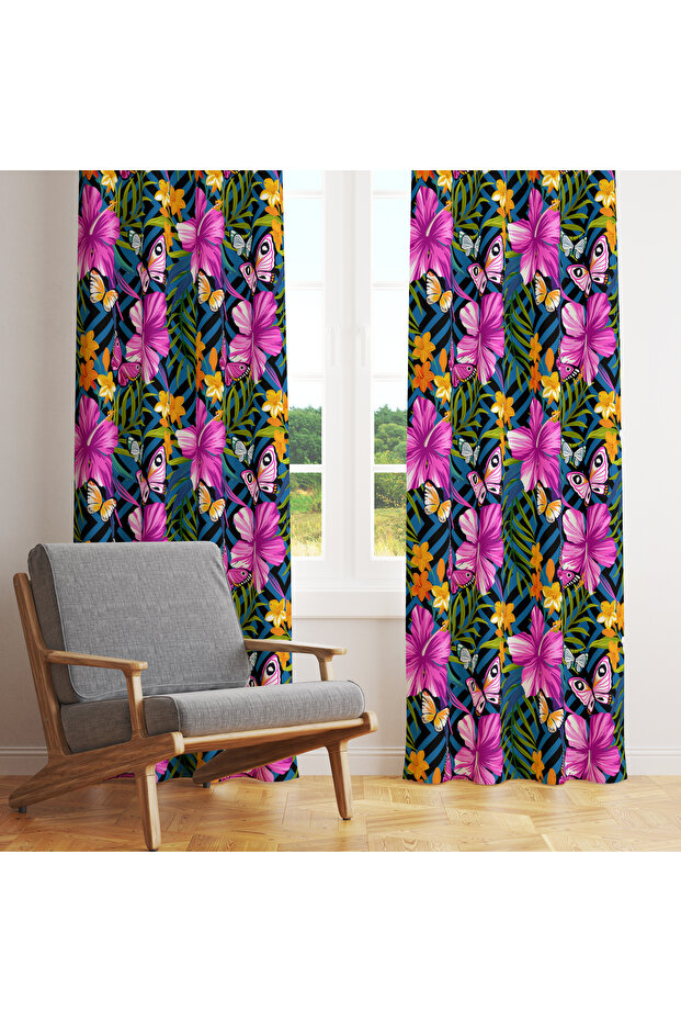Flower & Butterfly Patterned Background Curtain – Vibrant & Elegant Touch 140X260 cm Single Wing