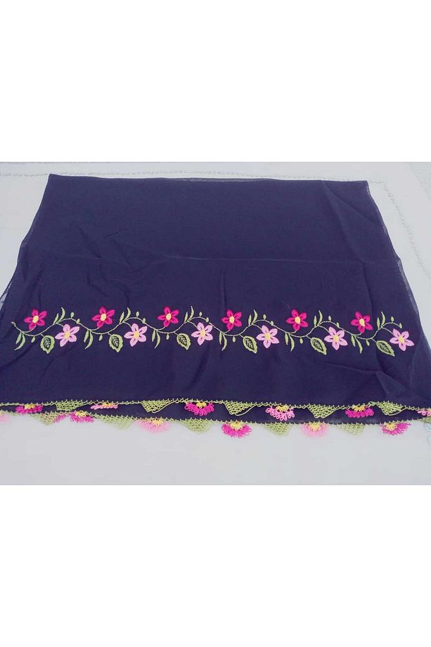 El Emeği Nakış Işlemeli Iğne Oyalı Namaz Örtüsü Çeyizlik Mevlit Başörtüsü Krep Kumaş 145x75 Cm - 1