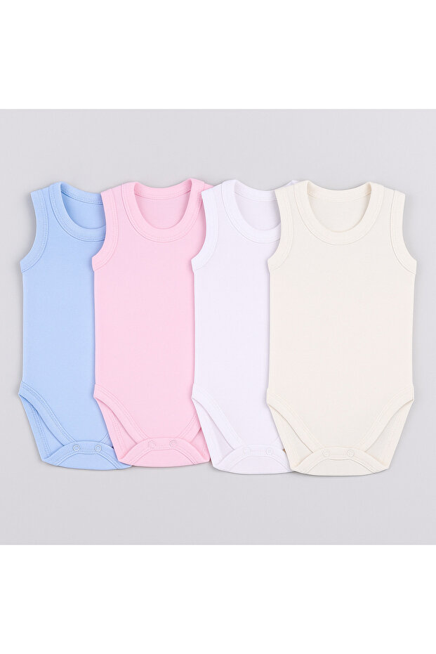 100% Cotton Sleeveless Baby Bodysuit 4 Pieces (0-3 / 3-6 / 6-9 / 9-12 Months Optional)