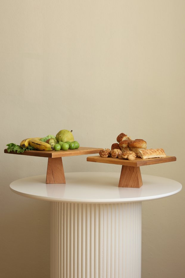 Pyramid 25X25/10 cm and 29X29/12 cm Square Wooden Cake Presentation Serving Plate with Feet