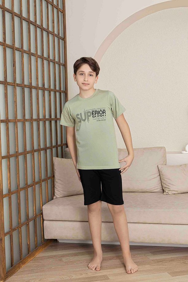 Erkek Genç VE Çocuk Yeşil Kısa Kol Şort Penye Pijama Takımı - 2