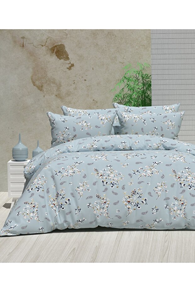 Double Blue Ethnic Duvet Cover Set (with Elastic Sheets)