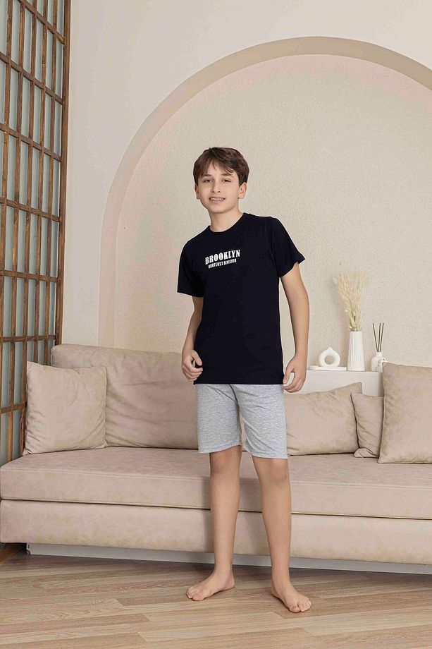 Erkek Genç VE Çocuk Lacivert Kısa Kol Şort Penye Pijama Takımı - 2