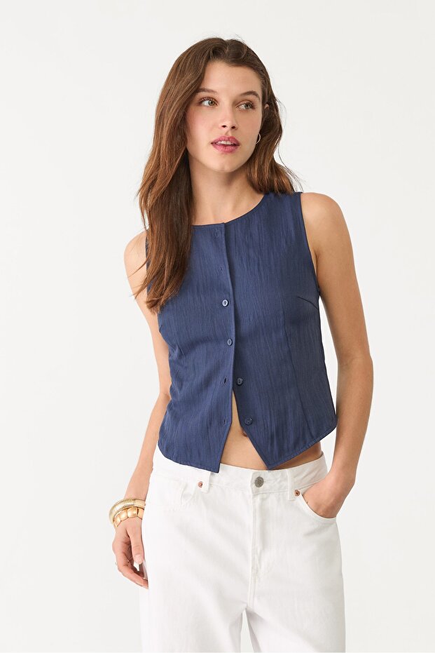 Düğmeli dokulu üst - 4