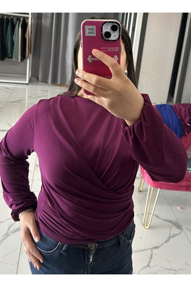 ÇİFT DRAPELİ SANDY KUMAŞ BLUZ - 3