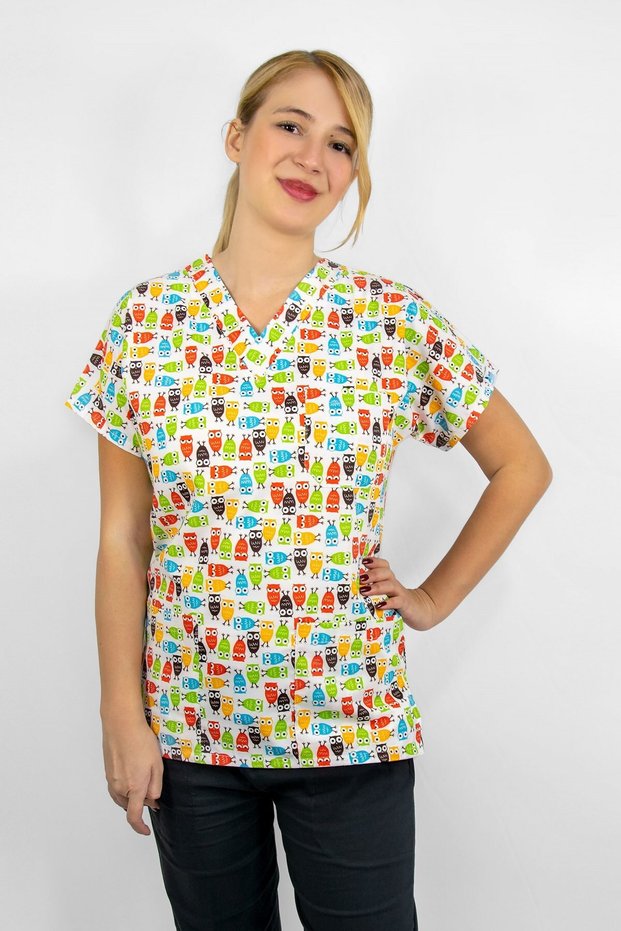 Colorful Owls Jersey Top Hospital Doctor Nurse Cook