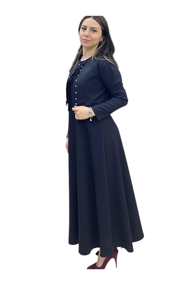 Bolerolu Taşlı Krep Elbise - 2