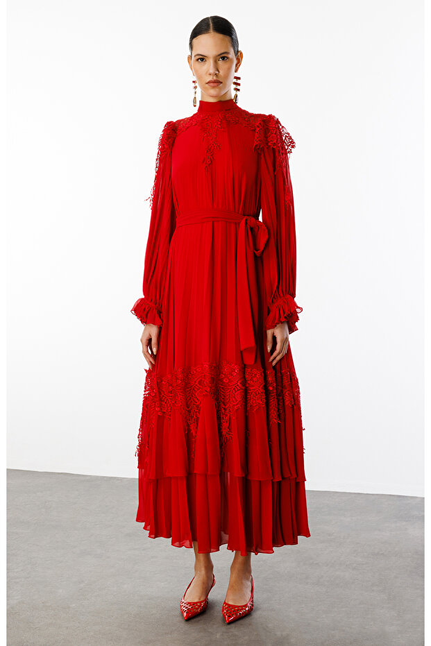 Şerit Dantelli Maxi Boy Soley Elbise - 2