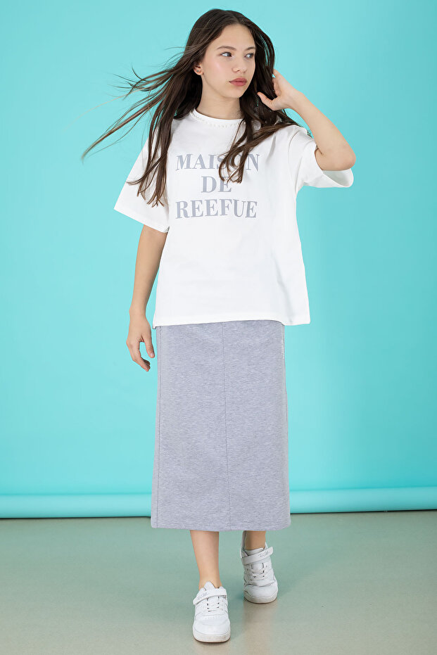 Gray Girl's Skirt Printed T-Shirt Suit 20506