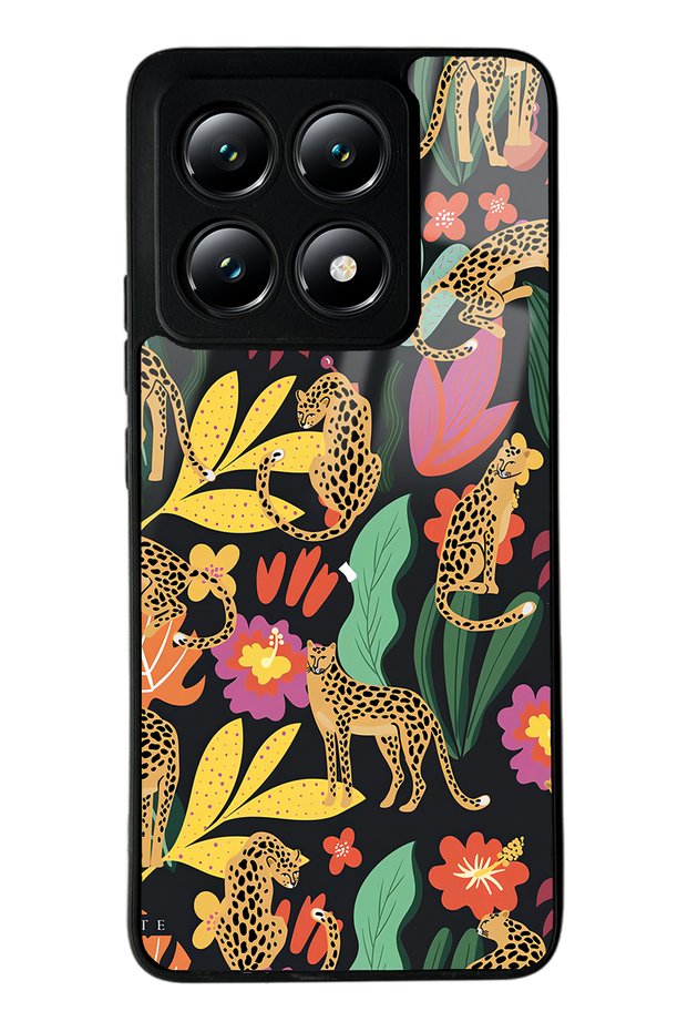 Glossy Phone Case with Flowers Cats Design for Xiaomi Mi 14t