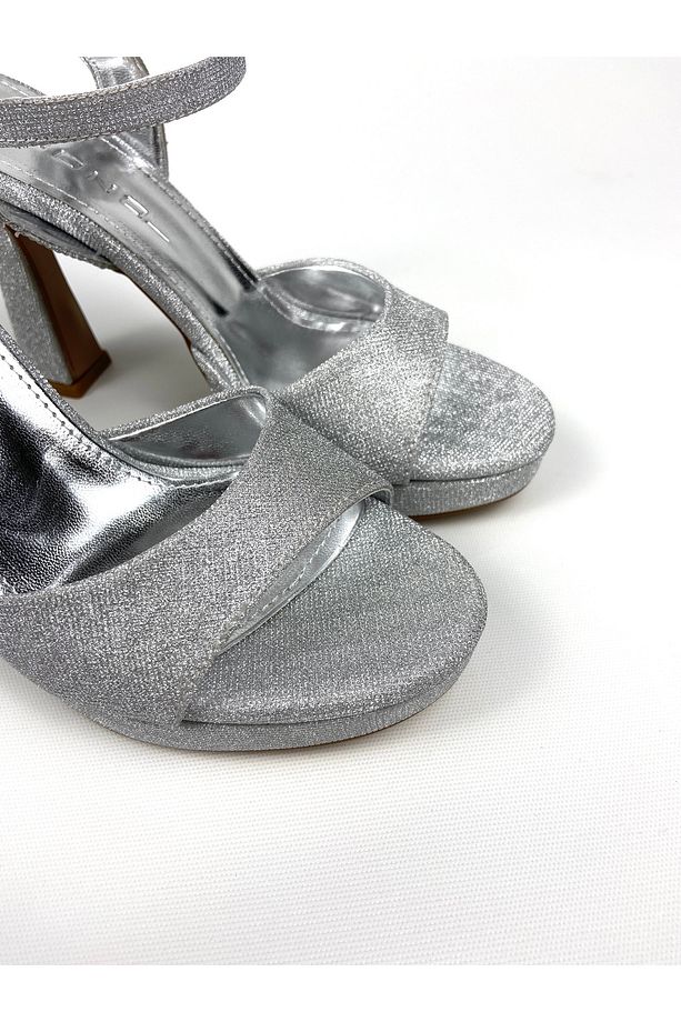 Gümüş simli 11 cm platform topuklu ayakkabı 1470 - 4