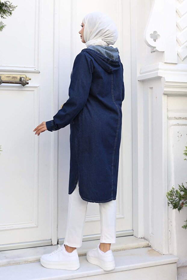 قبعة من الدنيم بأزرار باللون الأزرق الداكن 1308 - 5