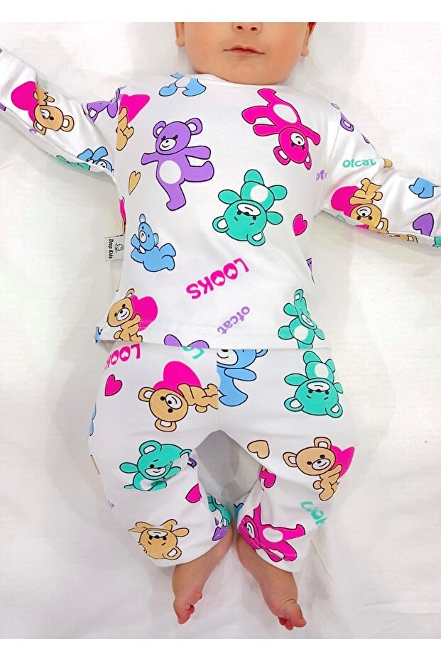 Baby Pajama Set Colorful Teddy Bear Pattern 100% Cotton Newborn Kids Pajamas