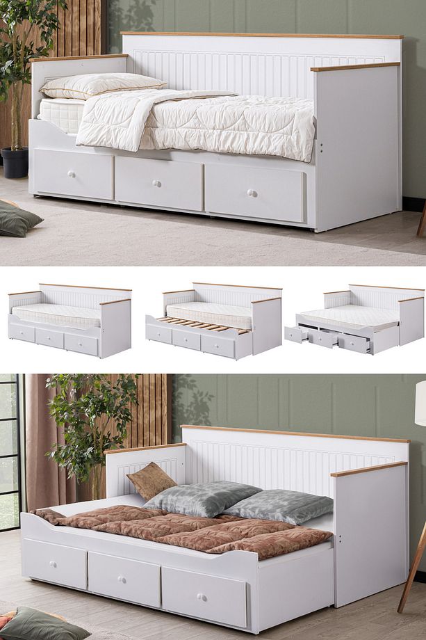 Yavrulu Karyola, Marmaris Divan Karyola Çekmeceli Açılır Çift Kişilik Karyola + Soft Yatak - 1