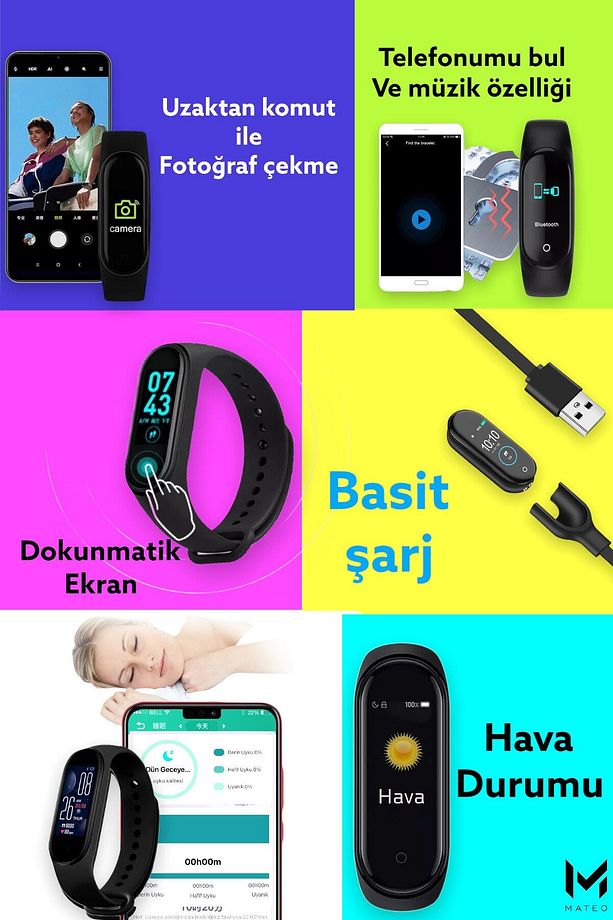 M6 Akıllı Bileklik 2025 | Renkli Ekranlı Akıllı Saat | Bluetooth | iOS Android Uyumlu | Adım Sayar - 5