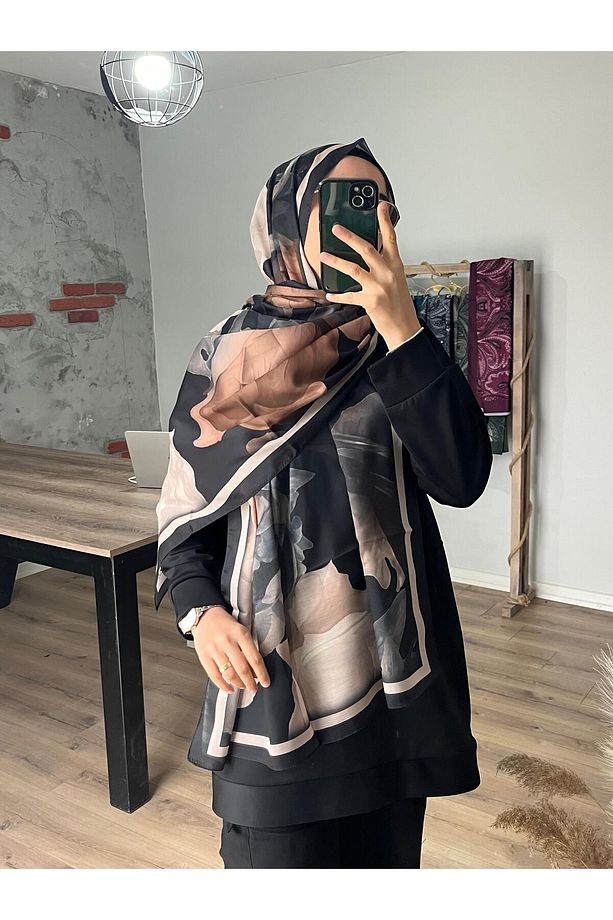 Lotus Desen Soft Siyah-Kahve Şal - 2