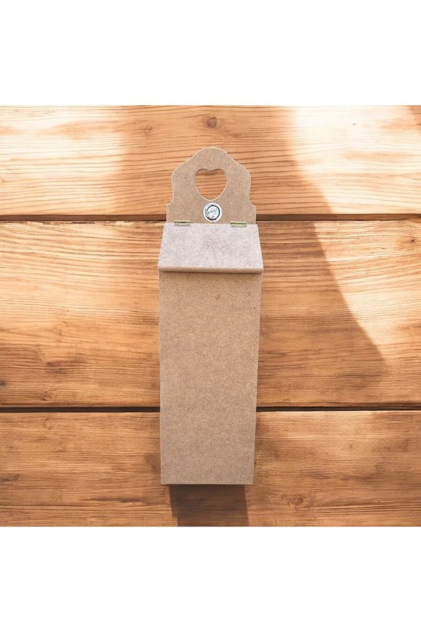 Ahşap Poşetlik – Kalpli Kulplu, Boyanabilir MDF Poşet Saklama Kutusu 12x14,5x52 cm - 3