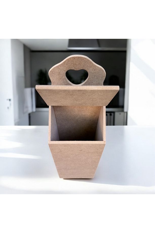 Ahşap Poşetlik – Kalpli Kulplu, Boyanabilir MDF Poşet Saklama Kutusu 12x14,5x52 cm - 4